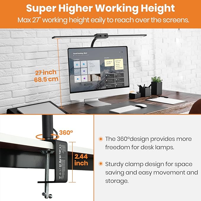 LASTAR LED Desk Lamp with Remote Control ＆ 32.5" Wide Double Head, Architect Desk Lamp for Home Office with Clamp, Timer, 24W Ultra Bright Gooseneck Desk lamp for Computer Reading, Black - LeafyLoom