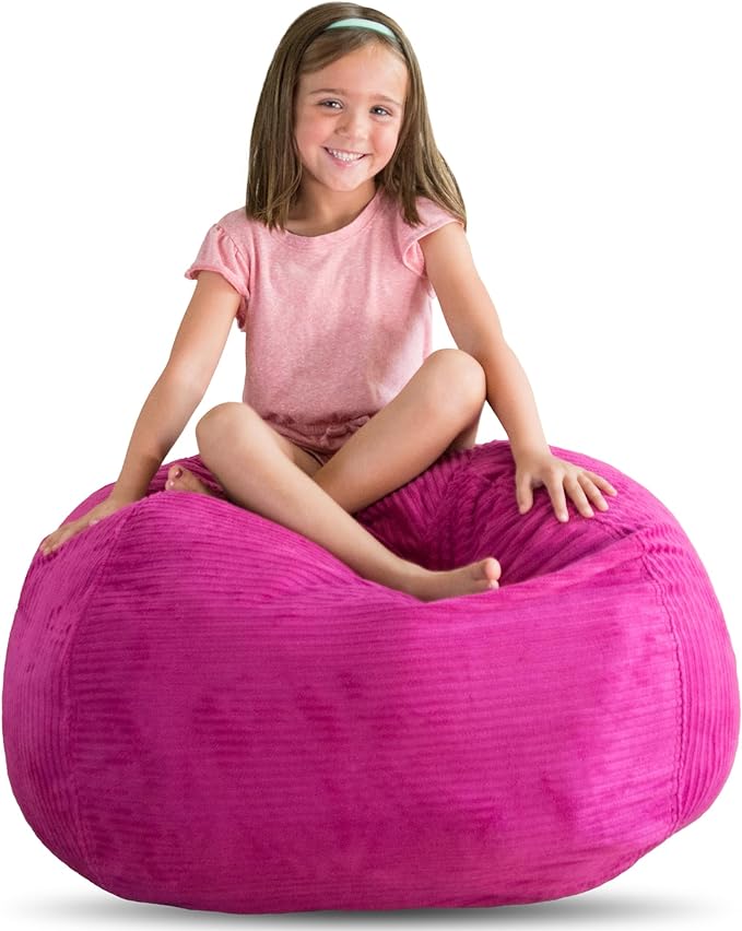 Creative QT Stuff ’n Sit Large 33’’ Bean Bag Storage Cover for Stuffed Animals & Toys – Hot Pink Corduroy – Toddler & Kids’ Rooms Organizer – Beanbag Makes Great Plush Toy Hammock Alternative - LeafyLoom