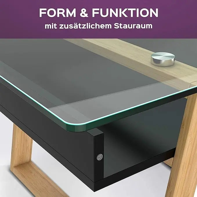 bonVIVO Modern Glass Coffee Table - Elegant Centerpiece for Living Room Decor with Tempered Glass Top, Sleek Design as A Gift for Home or Office Use, Black - LeafyLoom