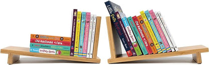 S&A WOODCRAFT Desktop Wood Bookshelf with Wooden Bookend, Bamboo Desk Organizer Shelf and Display Rack with Book Ends, Storage Shelf Bookcase for Office, Home Decor, Kitchen Countertop - LeafyLoom