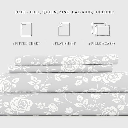 Linen Market 4 Piece King Bedding Sheet Set (Light Gray Roses) - Sleep Better Than Ever with These Ultra-Soft & Cooling Bed Sheets for Your King Size Bed - Deep Pocket Fits 16" Mattress - LeafyLoom