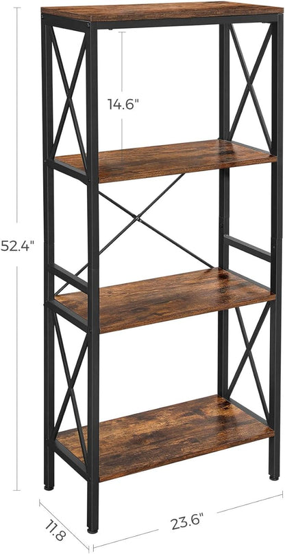 VASAGLE DAINTREE Bookshelf, Kitchen Shelf, Free Standing Shelf, Ladder Rack with 4 Open Shelves, for Kitchen, Office, Stable Steel Frame - LeafyLoom