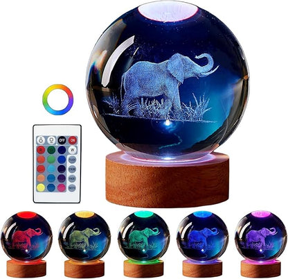 Large 3D Elephant Lamp Crystal Ball Night Light, Light up Elephant 16 Color Changing with Remote Control for Bedroom Decor, Cool Desk Decor Gift for Teens Boys and Girls, Elephant - LeafyLoom