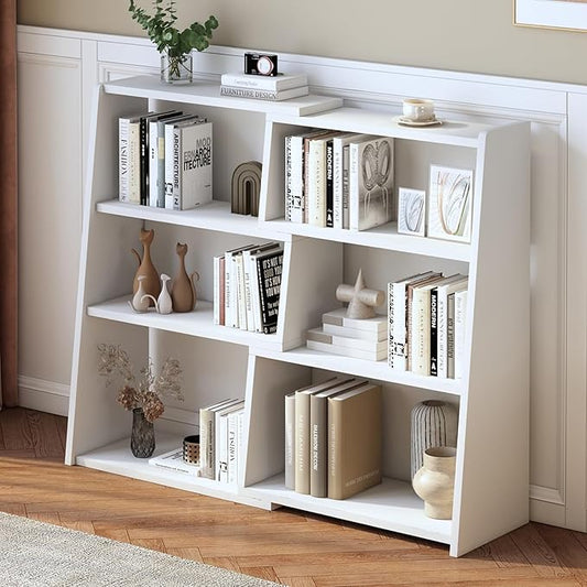 IOTXY Wooden Extendable Shelf Bookcase - 3-Tier Ladder Low Short Bookshelf for Small Space or Corner, White, S - LeafyLoom