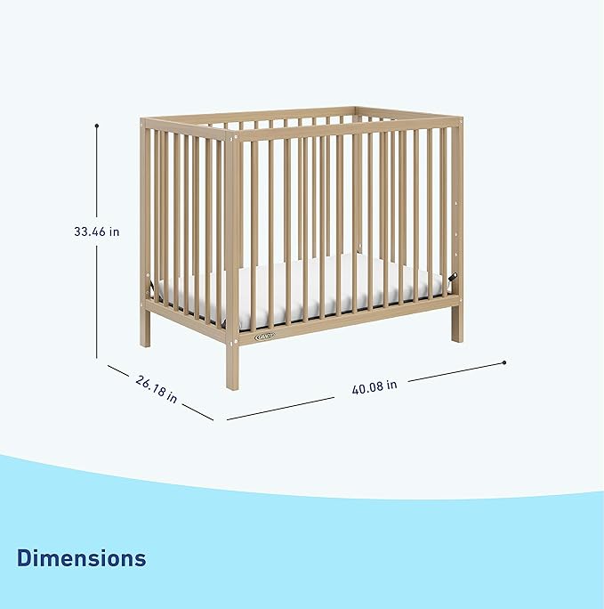 Graco Teddi 4-in-1 Convertible Mini Crib with Bonus Water-Resistant Mattress (Driftwood) – GREENGUARD Gold Certified, 2.75-Inch Mattress Included, Convenient Size, Easy 30-Minute Assembly - LeafyLoom