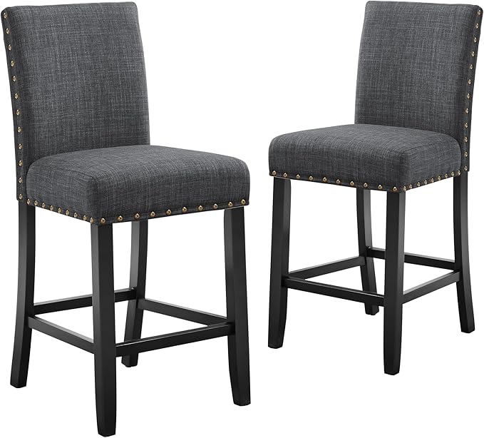 New Classic Furniture Crispin Counter Dining Chair (Set of Six), 100% Polyester Granite Gray Fabric with Espresso Legs - LeafyLoom