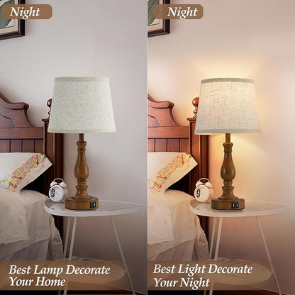 Classical Table Lamps for Bedrooms Set of 2 - Touch Bedside Lamps with Dual USB Ports, 3 Way Dimmable Nightstand Lamps for End Tables, Farmhouse Night Stand Lamps for Living Room Guest Room - LeafyLoom