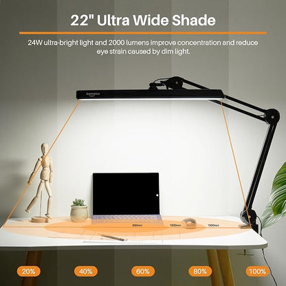 LED Architect Desk Lamp with Clamp, Metal Swing Arm 2000 Lumens Dimming Office Table Lamp for Task Work Drafting Reading Desktop, 117PCS Bright LEDs, 24W Workbench Lamp(Black) - LeafyLoom