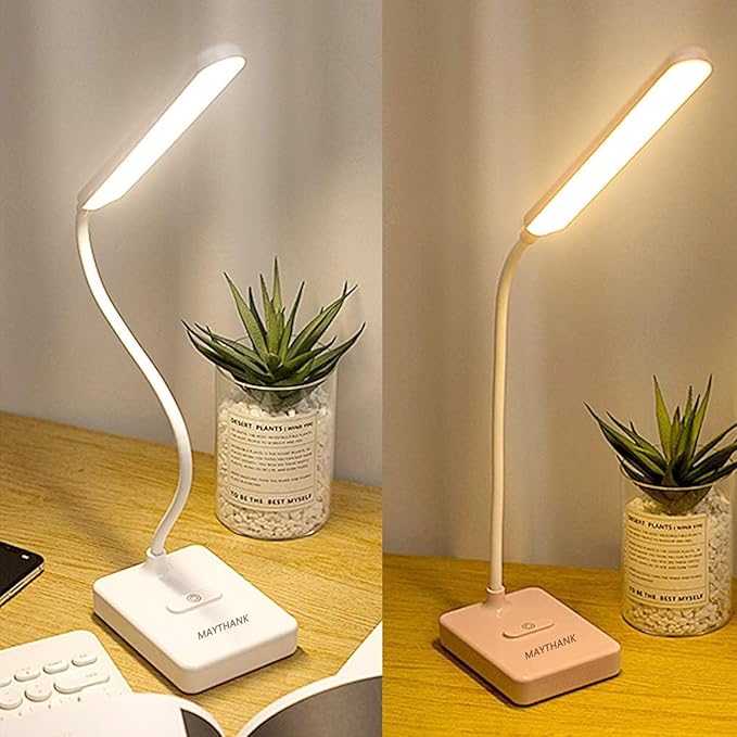 Cordless Desk Table Lamp Reading Light Rechargeable Battery 2200m,Touch 3 LED Modes,Dimmable,Small,Gooseneck, Highest 17.7",Lamp for Kids Bedroom Bedside - LeafyLoom