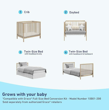 Graco Teddi 4-in-1 Convertible Mini Crib with Bonus Water-Resistant Mattress (Driftwood) – GREENGUARD Gold Certified, 2.75-Inch Mattress Included, Convenient Size, Easy 30-Minute Assembly - LeafyLoom