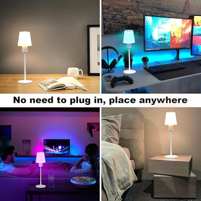 5000mAh Rechargeable Cordless Table Lamps, RGB Colors and Warm Light Stepless Dimming, LED Desk Lamp for Bedroom/Couple Dinner/Desk/Cafe/Dining Room/Terrace (2) - LeafyLoom