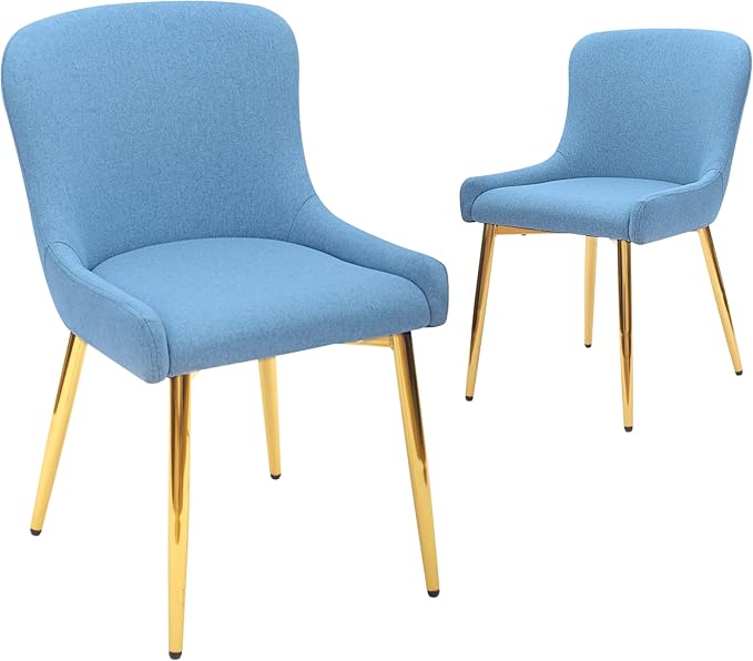 CangLong Mid Century Modern Leisure Upholstered Metal Legs for Kitchen Living Room Dining Chair,Set of 2, Blue - LeafyLoom