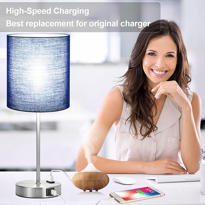 𝟮𝟬𝟮𝟯 𝗡𝗘𝗪 Set of 2 Touch Control Table Lamps with 2 USB & AC Outlet, 3-Way Dimmable Bedside Nightstand Lamps for Bedroom Living Room Nursery, 800 Lumens 5000K Daylight Bulbs Included - LeafyLoom