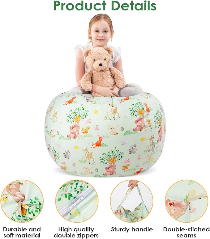 Bean Bag Chair for Kids Stuffed Animal Storage Beanbag Chairs,Toddler Toy Storage Organizer for Girls and Boys,Large 32'' Cover Only（No Filling - LeafyLoom