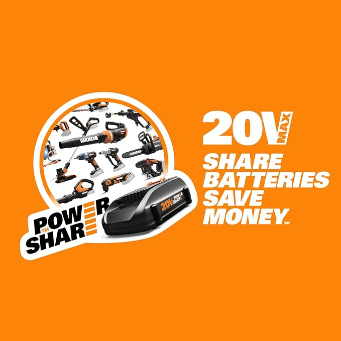 Worx 20V Cordless Leaf Blower WG545.1, Up to 120 MPH Air Speed, Long Nozzle Design for Narrow Spaces, Ideal for Indoor and Outdoor Cleaning, 9x Cleaning Attachments, Battery and Charger Included - LeafyLoom