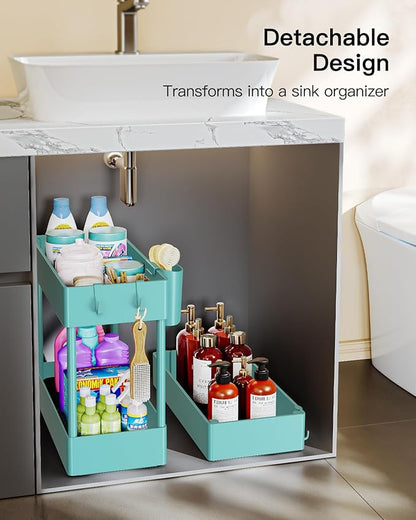 Pipishell Slim Storage Cart with Wheels, Bathroom Cart Organizer Bathroom Storage Small, Rolling Cart for Bathroom, Laundry Room, Kitchen, Narrow Space, Turquoise PIUC04TB - LeafyLoom