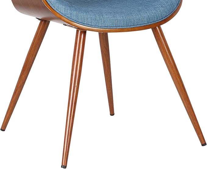 Armen Living Butterfly Mid Century Modern Upholstered Fabric Wood Dining Accent Chair for Kitchen Table Desk Vanity, 21D x 22W x 29H in, Blue/Walnut - LeafyLoom