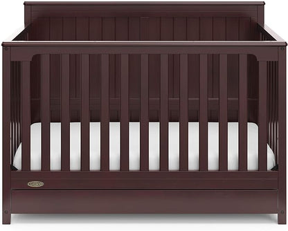 Graco Hadley 5-in-1 Convertible Crib with Drawer (Espresso) – Crib with Drawer Combo, Includes Full-Size Nursery Storage Drawer, Converts from Baby Crib to Toddler Bed, Daybed and Full-Size Bed - LeafyLoom