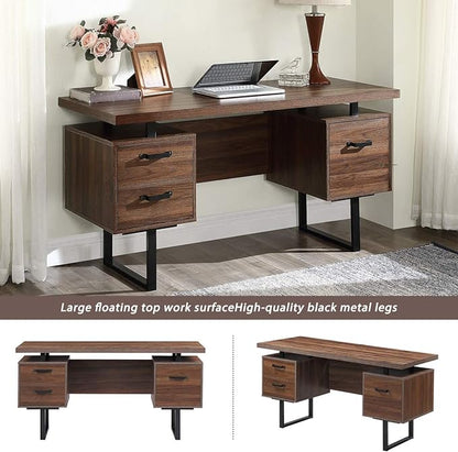 NicBex Laik-DW-00005-DX Desks, 59" W x 23.6" D x 30" H, Brown - LeafyLoom