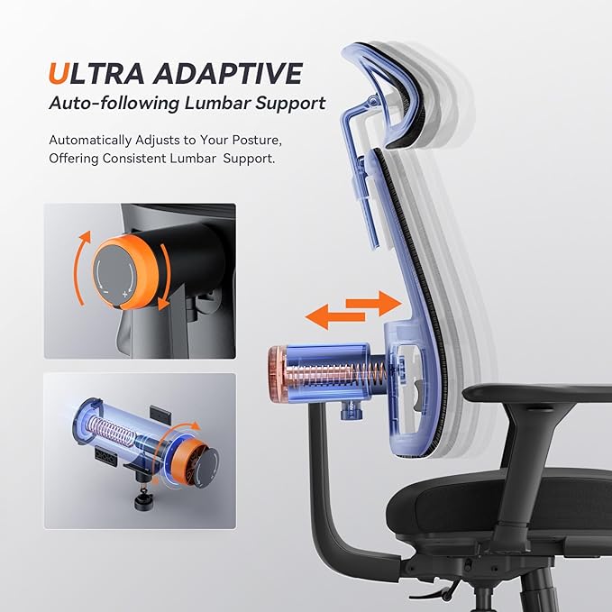 Newtral Ergonomic Home Office Chair, High Back Desk Chair with Unique Adaptive Lumbar Support, Adjustable Headrest, Seat Depth Adjustment, 96°-126° Tilt Function, 4D Armrest Recliner - LeafyLoom