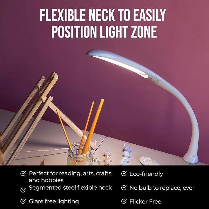 Stella Edge Premium 10W LED Desk Clamp Task Lamp - White - Adjustable Dimmable Low Vision Light - Macular Degeneration Lighting - Hobby Crafting Sewing - LeafyLoom