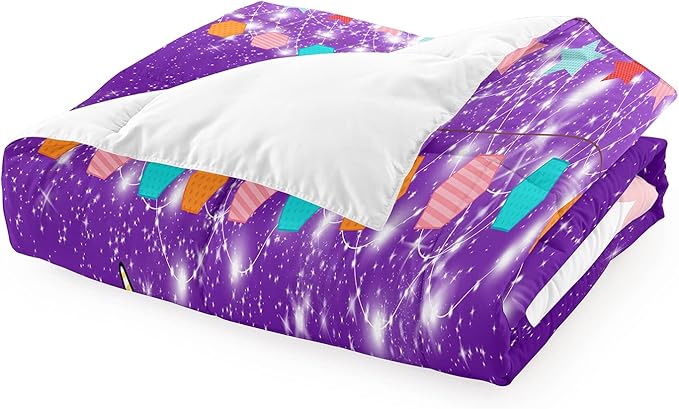 Unicorn Girls Full Size Bedding Sets Cartoon Unicorn Comforter Kids Bedding Set Cute Rainbow Unicorn Print Full Size Bedding Unicorn Kawaii Comforter Set, Purple, 1 Comforter+2 Pillowcases - LeafyLoom