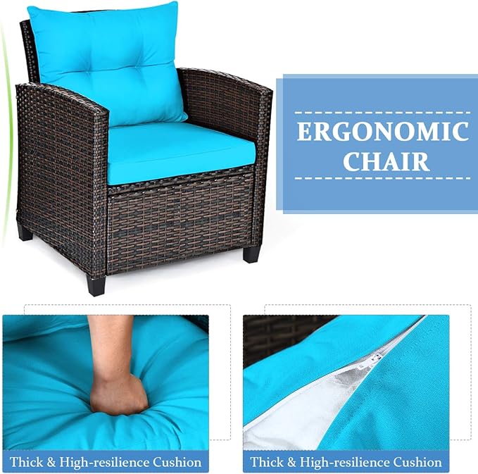 3 PCS Patio Furniture Set, OneSize, Turquoise - LeafyLoom