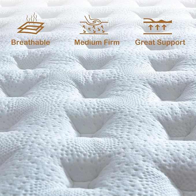 Queen Mattress, 14 Inch Innerspring Hybrid Mattress in a Box with Gel Memory Foam, Individually Wrapped Encased Coil Pocket Spring Mattress, Pressure Relief, Medium Firm Support, 60"*80"*14" - LeafyLoom