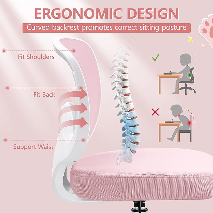 Primy Kids Desk Chair, Ergonomic Children Study Computer Chair Adjustable, Breathable Mesh Office Chair with Wheels, Armless Rolling Swivel School Task Chair for Boys Girls Age 4-12 in Home Bedroom - LeafyLoom