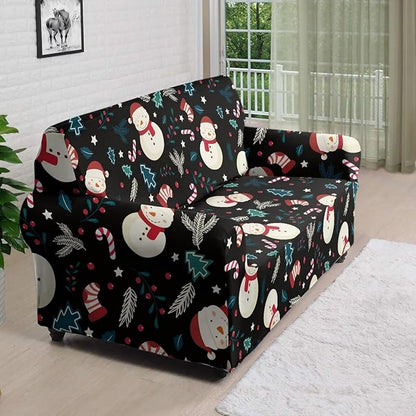 FKELYI Christmas Decor Sofa Couch Cover Cute Snowman Furniture Protector Easy Going Stretch Sofa Slipcover for Indoor Washable Sofa Slipcovers L FKELYI