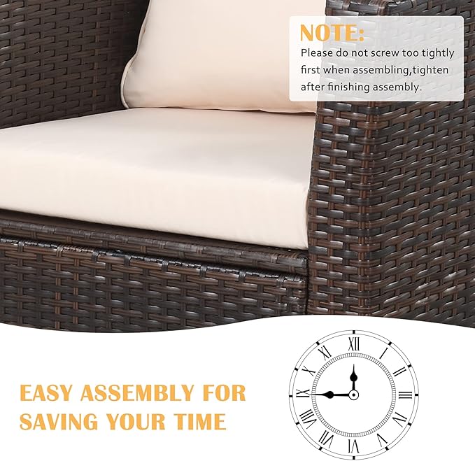 Solaste 4 Piece Patio Outdoor Furniture Sets,Patio Conversation Sofa Wicker Chair with Cushion,Hand Woven Rattan Sofa for Porch Backyard Outside Garden Lawn Yard,Brown - LeafyLoom