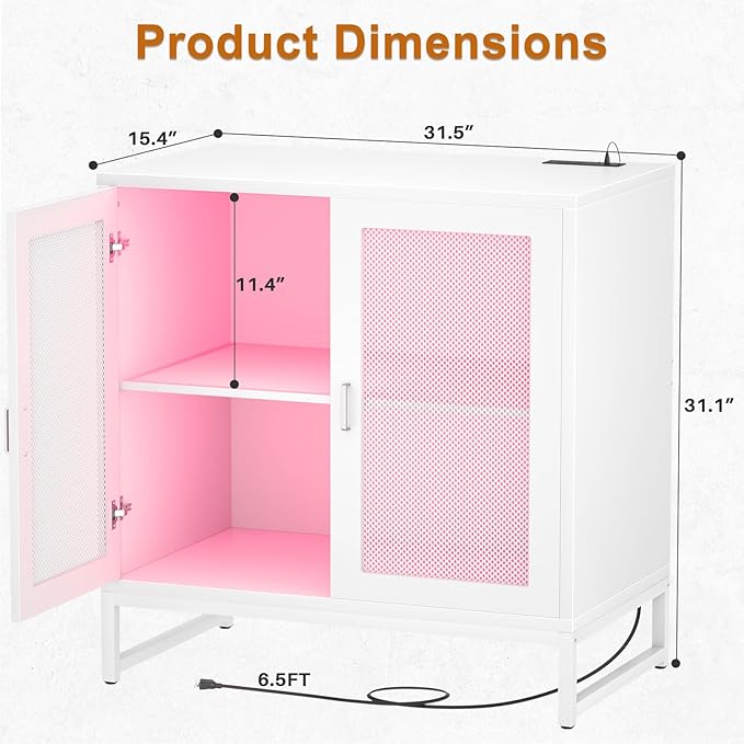 Aheaplus Sideboard Buffet Cabinet with Power Outlet, Accent Cabinet with Storage &LED Lights &Doors, Small Storage Cabinet Cupboard Console Cabinet for Kitchen, Hallway, Entryway, Living Room, White - LeafyLoom
