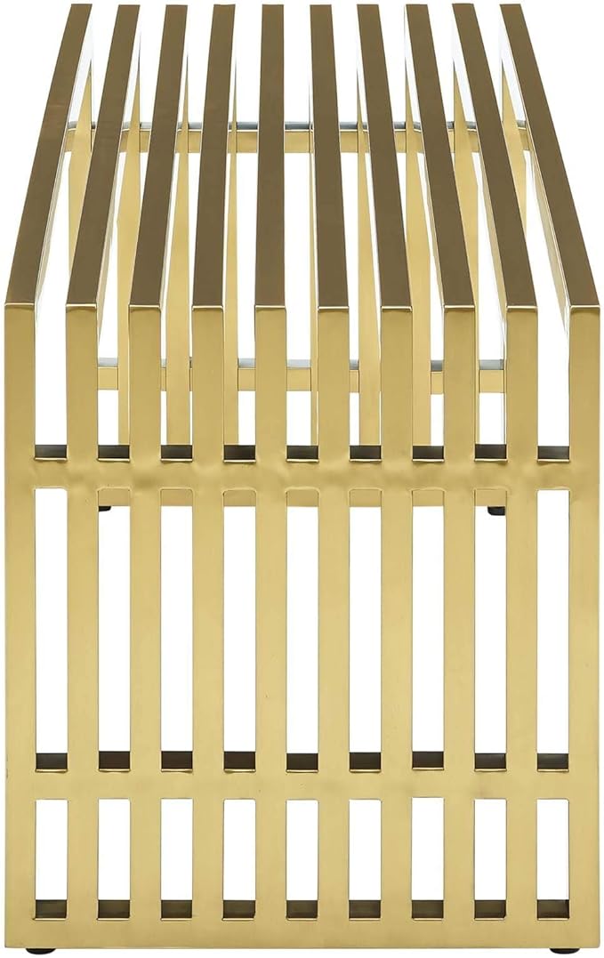 Modway Gridiron Contemporary Modern Gold Stainless Steel Medium Bench, 46.5" - LeafyLoom