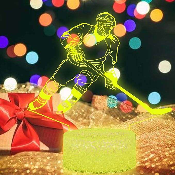 Teenager christmas gifts xmas gift 3D Illusion Hockey Night Light Lamp 16 Color Change Touch White Crack Base with Remote Control Birthday Gift for Boys and Girls Hockey lover - LeafyLoom