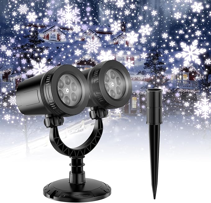 2024 Upgraded Dual-Head Christmas Snowflake Projector Light Outdoor,IP65 Waterproof Christmas LED Projector Light Outside,180° Rotation Projector for Indoor,Patio Wall Window Decorations Satxtrem