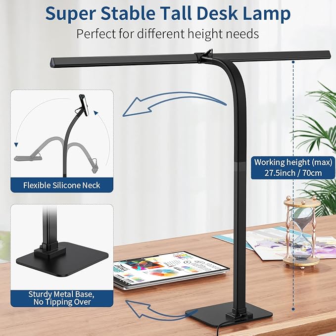 KableRika Desk Lamp, 24W Brightest LED Desk Lamp For Home Office, 31.5" Wide Dimmable Architect Task Lamp With Base,Eye Protection Modern Tall Desk Light For Workbench Office Lighting Computer Working - LeafyLoom