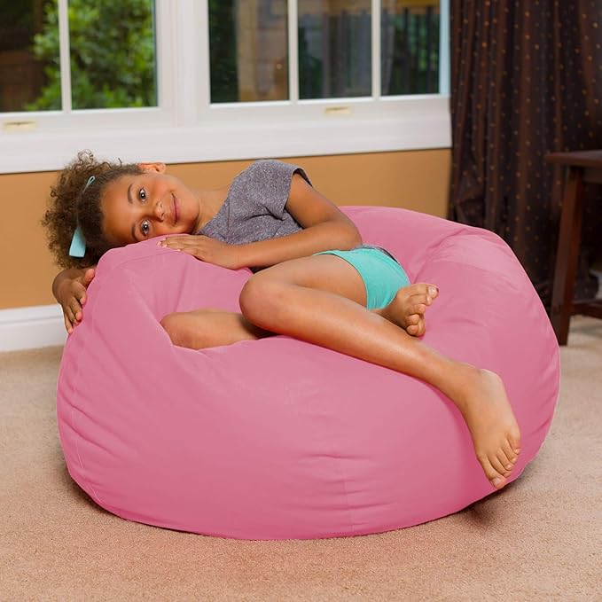 Posh Creations Bean Bag Chair for Kids, Teens, and Adults Includes Removable and Machine Washable Cover, Solid Pink, 38in - Large - LeafyLoom