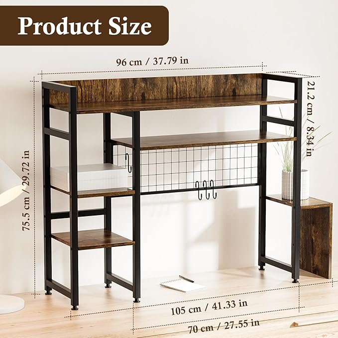 Computer Desktop Bookshelf Countertop Hutch Display Shelf Desktop Hutch Storage Organizer 2-Tier Multipurpose Wood Bookcase for Computer Desk for Home Office Study Room Bedroom - LeafyLoom