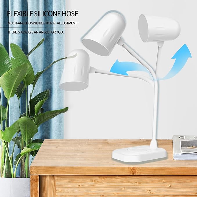 Led desk lamp with wireless charger, Bluetooth Speaker, Dimmable Table Lamp with 3 Lighting Mode, Touch Control, USB Charging Port Desk Light for Home Office Dorm Reading Work Study ( Color : White ) - LeafyLoom