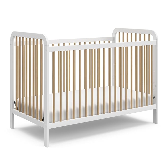 Storkcraft Pasadena 3-in-1 Convertible Crib (White with Driftwood) – GREENGUARD Gold Certified, Converts to Daybed and Toddler Bed, Fits Standard Full-Size Crib Mattress, Adjustable Mattress Height - LeafyLoom