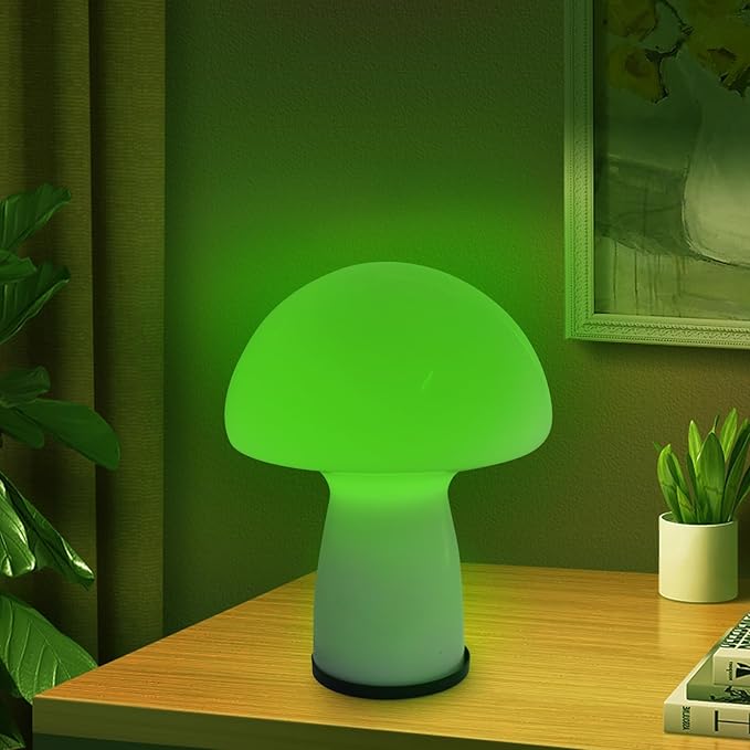 Milk White Mushroom lamp, Murano style retro design,Glass desk lamp with RGB 16 Color gradient dimmable LED bulbs, bedroom bedside bedside lamp, perfect home decoration.(LED Bulb Included) - LeafyLoom