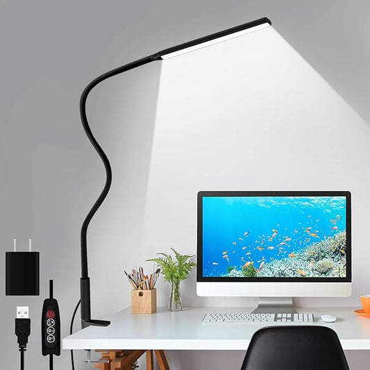 LED Desk Lamp, Swing Arm Table Lamp with Clamp, Flexible Gooseneck Task Lamp, Eye-Caring Architect Desk Light, 3 Modes 10 Brightness Levels, Memory Function Desk Lamps for Home Office, 12W - LeafyLoom