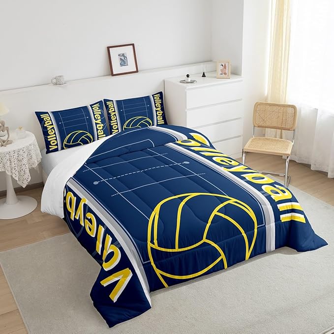 Feelyou Volleyball Bedding Set Twin Size Sports Game Comforter Set for Kids Boys Girls Decor Volleyball Player Comforter Microfiber Sports Gaming Duvet Set Bedroom Quilt Set - LeafyLoom