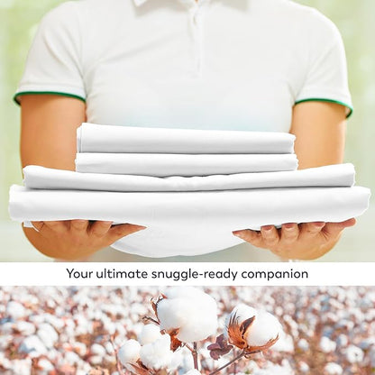 Purity Home Organic 100% Cotton King Size Sheets Set White, Percale Weave King Bedding Set, Crisp, Cooling & Breathable White Bed Sheets King Size, Fits Mattress Upto 16" Deep Pocket - LeafyLoom