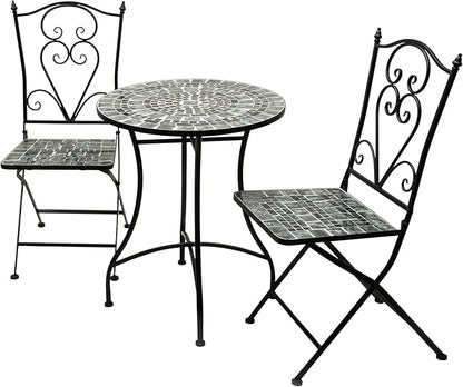 Alpine Corporation Alpine Marbled Glass Mosaic Bistro Set, Onesize, Black/Gray - LeafyLoom