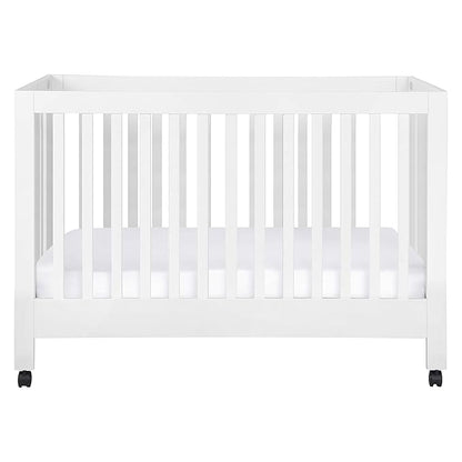 Babyletto Maki Full-Size 2-in-1 Portable Folding Crib with Toddler Bed Conversion Kit in White, Greenguard Gold Certified - LeafyLoom