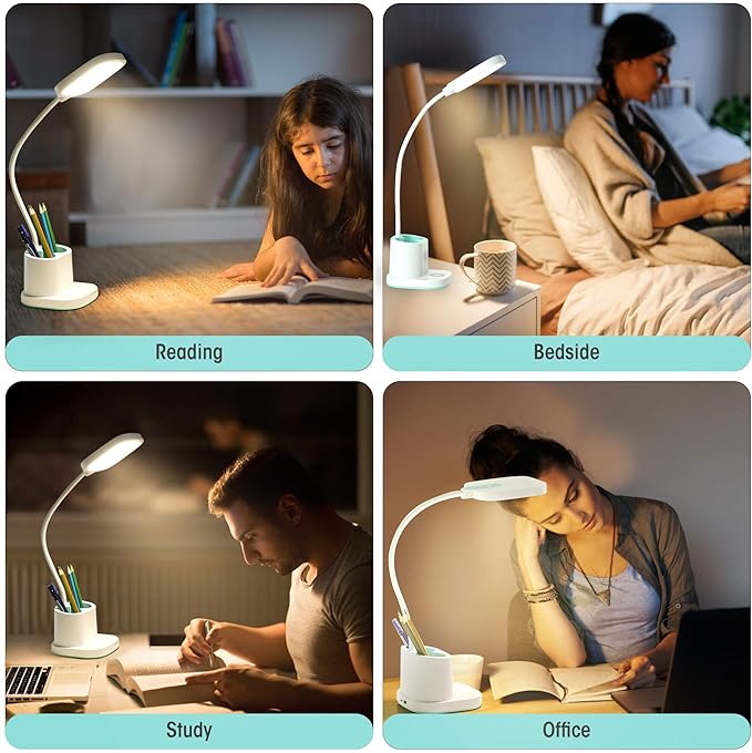 Desk Lamp, LED Desk Lamp for Home Office, Dimmable Desk Light Lamp for Office Reading, Battery Operated Tall Desk Lamp with USB Powered, Desklamp' with 360° Flexible Adjustable, Desktop Lamp Light - LeafyLoom