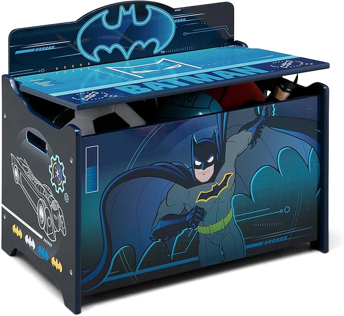 Batman Deluxe Toy Box by Delta Children Greenguard Gold Certified, Black/Blue - LeafyLoom