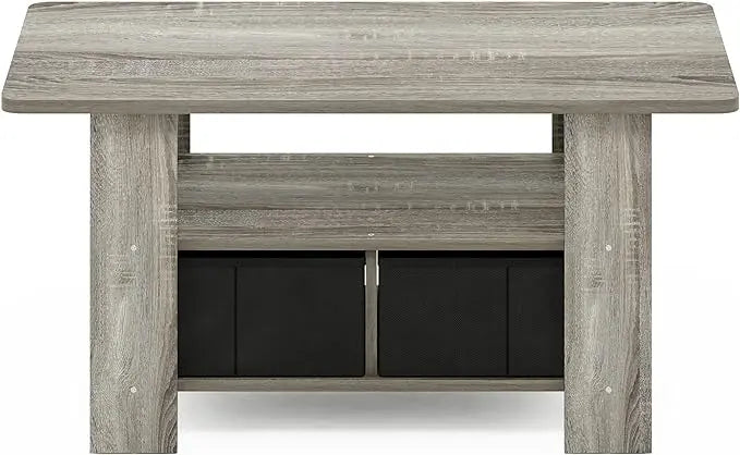 Furinno Andrey Coffee Table with Bin Drawer, French Oak Grey/Black - LeafyLoom