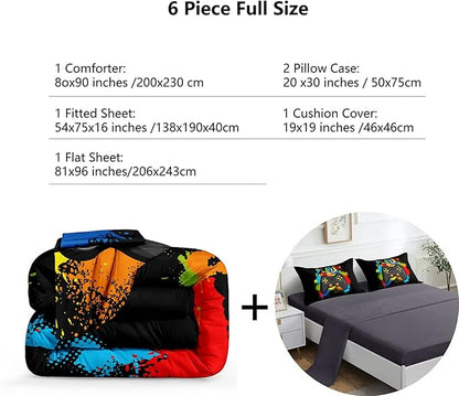 6 Pieces Gaming Bedding Set for Boys Gamer Comforter Set Full Size,Game Controller Comforter for Boys Kids 6 Pieces Bed in A Bag 3D Gamepad Microfiber Bedding Sets,DJT H5019 Full - LeafyLoom